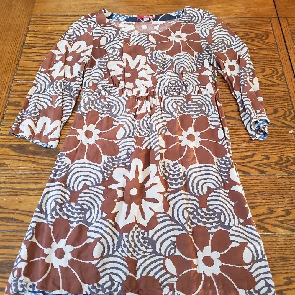 Boden brown&cream floral dress  sz 6
